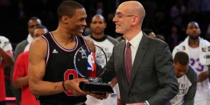 Russell Westbrook accepts the MVP of the All-Star Game